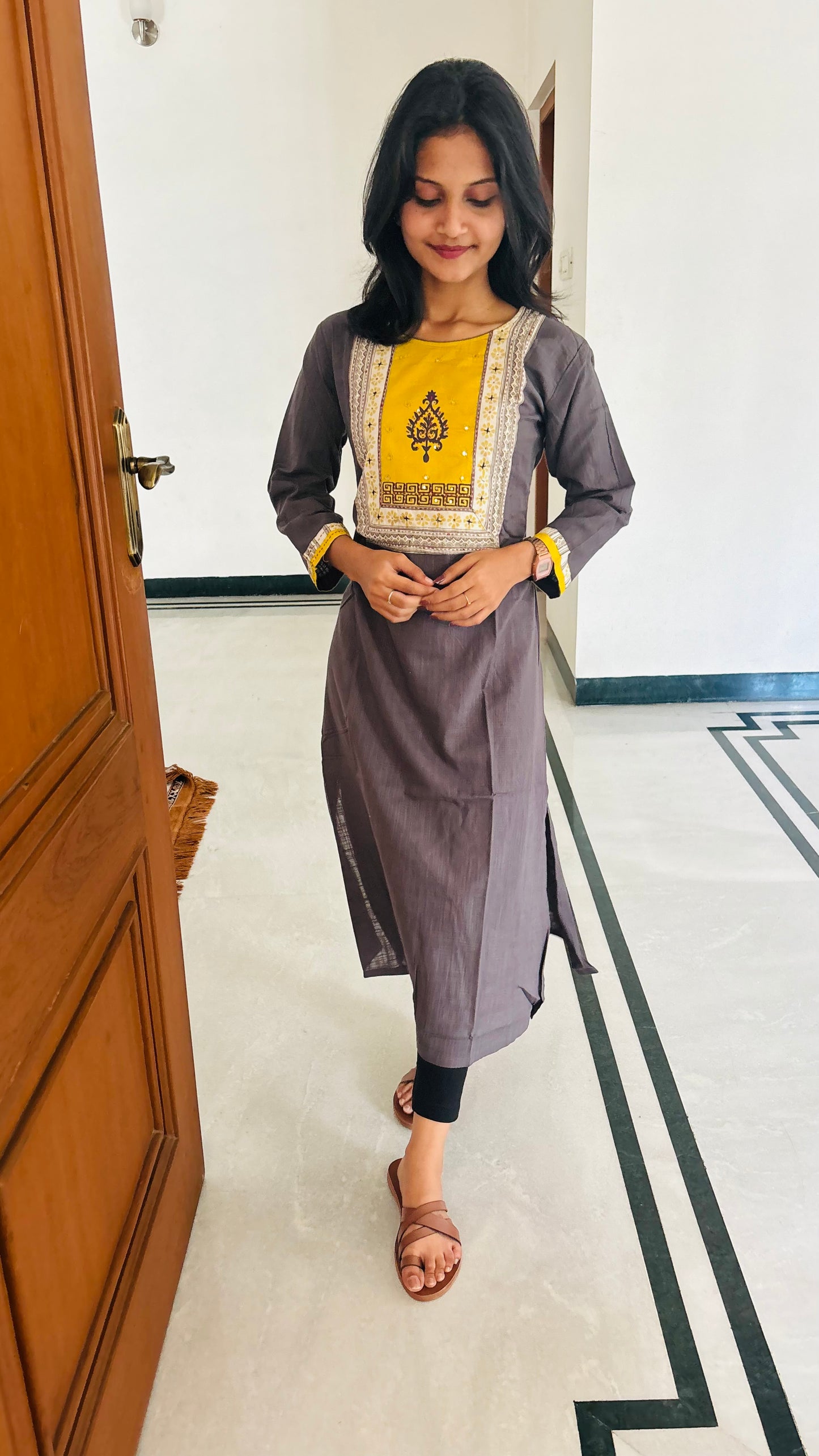 LB0183-II and LB0184-II Gray/Yellow Coloured Kurtha